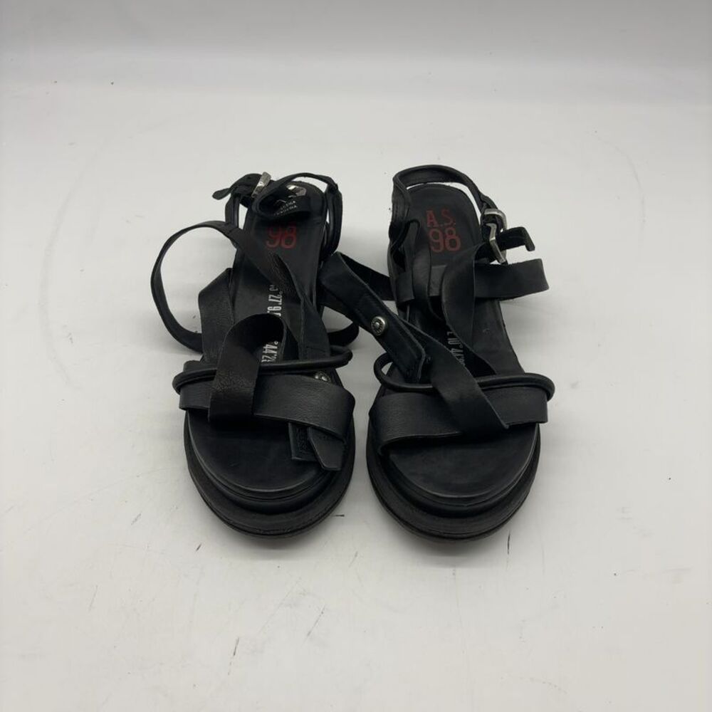 A.S.98 Labo Black Leather Platform Sandals Size 7.5
